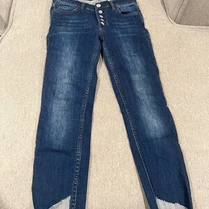 Free People Women's Dark Indigo Skinny Jeans with Button-Fly